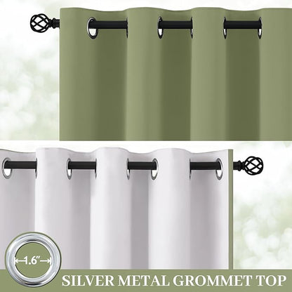 Yakamok 100% Blackout Curtain Panels 72 inches Cold and Light Blocking Drapes for Nursery, 2 Thick Layers Thermal Insulated Draperies (2 Pieces, 50 Wide Each Panel, Sage Front with White Backing)