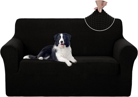 U-NICE HOME Loveseat Cover Stretch Couch Cover Sofa Cover Sofa Slipcover Furniture Protector for 2 Cushion Couch Sofa Pet Friendly(Loveseat, Black)