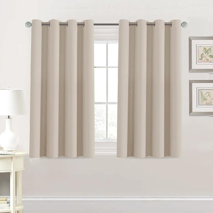 H.VERSAILTEX Blackout Curtain for Living Room Small Window Kitchen Blackout Curtains 45 inch Length Energy Saving Solid Grommet Blackout Drape, One Panel, Fog, 52" W x 45" L