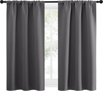 NICETOWN Grey Window Curtains for Bedroom - Home Decoration Thermal Insulated Rod Pocket Blackout Blinds & Drapes for Small Windows (Gray, 2 Panels, W34 x L54 -Inch)
