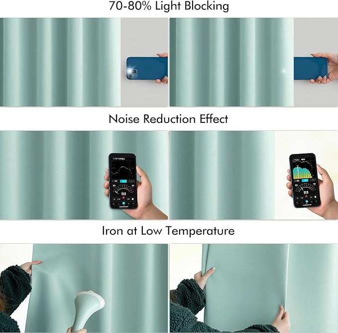 MIULEE Aqua Back Tab Blackout Curtain 96 Inch Long 2 Panels Set for Bedroom, Rod Pocket/Pinch Pleat Thermal Insulated Living Room Darkening Pleated Light Blocking Floor to Ceiling Drape