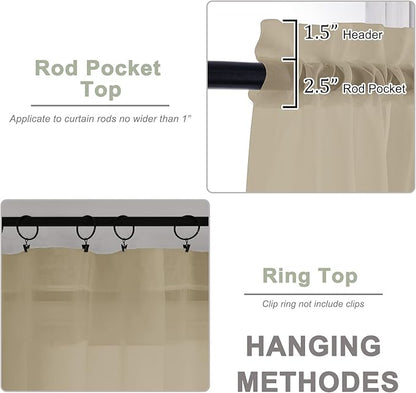 OWENIE Sheer Taupe Curtains, Sheer Curtains 63 inch Length 2 Panels Set, Rod Pocket Voile Fimly Sheer Drapes for Living Room Bedroom, 2pcs, Taupe, Each 59" W x 63" L