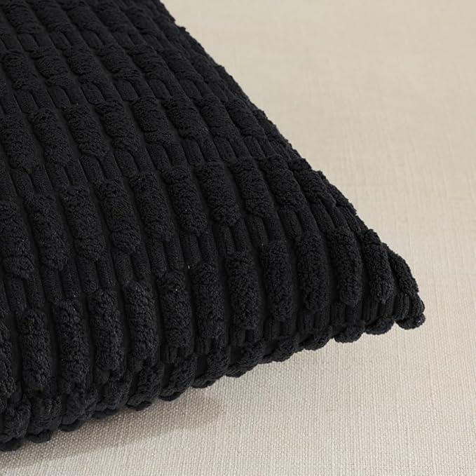 Fancy Homi 4 Packs Boho Black Decorative Throw Pillow Covers 12x24 Inch for Living Room Couch Bed Sofa, Rustic Modern Farmhouse Home Decor, Soft Plush Corduroy Cute Square Cushion Case 30x60 cm