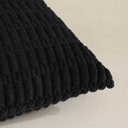 Fancy Homi 4 Packs Boho Black Decorative Throw Pillow Covers 12x24 Inch for Living Room Couch Bed Sofa, Rustic Modern Farmhouse Home Decor, Soft Plush Corduroy Cute Square Cushion Case 30x60 cm