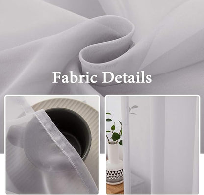 MIULEE 2 Panels Solid Color Sheer Window Curtains Elegant Window Voile Panels/Drapes/Treatment for Bedroom Living Room (54X108 Inches Light Grey)