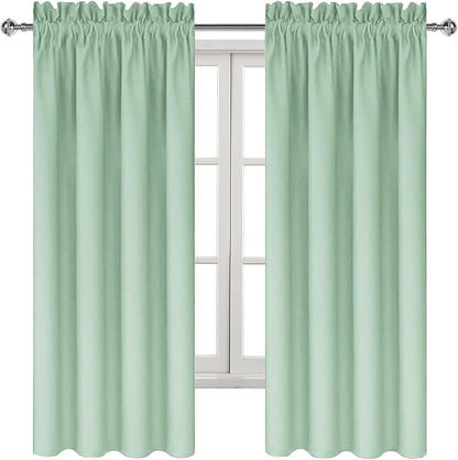 DWCN Blackout Curtains Room Darkening Thermal Insulated Bedroom Curtains Window Curtain Panels, 42 x 63 inches Long, Set of 2 Light Green Rod Pocket Drapes