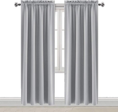 DWCN Blackout Curtains Room Darkening Thermal Insulated Bedroom Curtains Window Curtain Panels, 38 x 84 inches Long, Set of 2 Silver Grey Rod Pocket Drapes