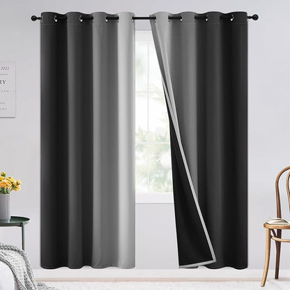 SimpleHome Ombre 100% Blackout Curtains for Bedroom, Full Light Blocking Black and Greyish White Curtains, Thermal Insulated Grommet Window Drapes for Living Room,2 Panels, 52x72 inches Length