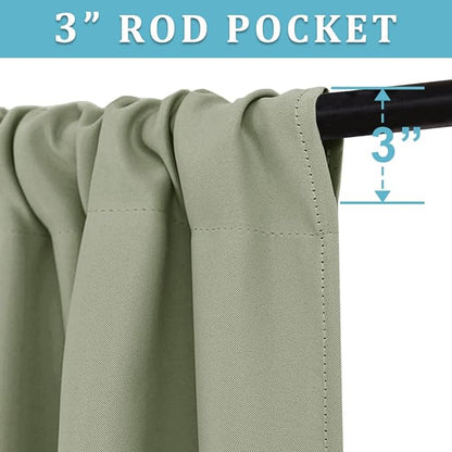 RYB HOME Short Blackout Curtains for Bedroom, Room Darkening Insulated Summer Heat Light UV Blocking Energy Saving Drapes for Nursery, Width 34 by Length 48, Sage Green, Set of 2