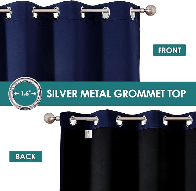 ChrisDowa 100% Blackout Curtains 102 inch Long for Bedroom with Black Liner, 2 Thick Layers Total Blackout Thermal Insulated Grommet Window Curtains 2 Panels Set (Navy Blue, 52 x 102 Inch)