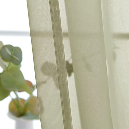 SpaceDresser Basic Rod Pocket Sheer Voile Window Curtain Panels Sage Green 1 Pair 2 Panels 26 Width 24 Inch Long for Kitchen Bedroom Children Living Room Yard（Sage Green，26Wx 24L）