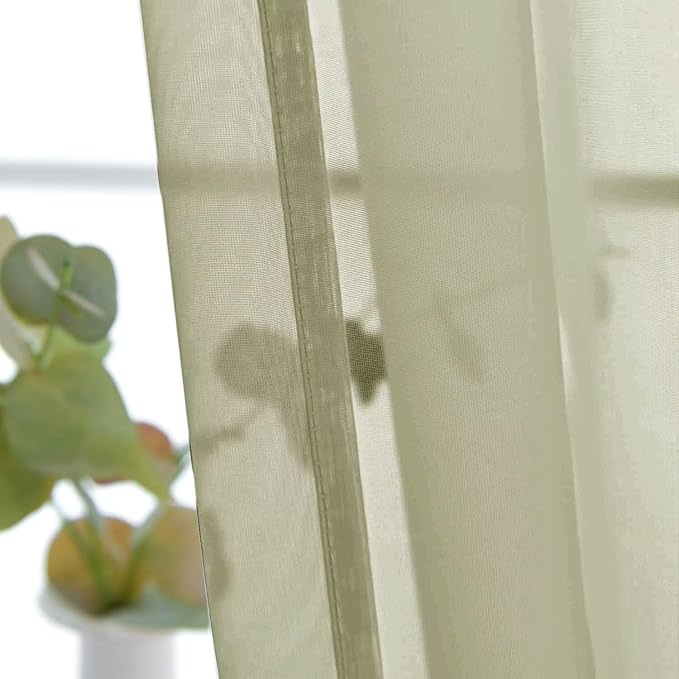 SpaceDresser Basic Rod Pocket Sheer Voile Window Curtain Panels Sage Green 1 Pair 2 Panels 26 Width 40 Inch Long for Kitchen Bedroom Children Living Room Yard（Sage Green，26Wx 40L）