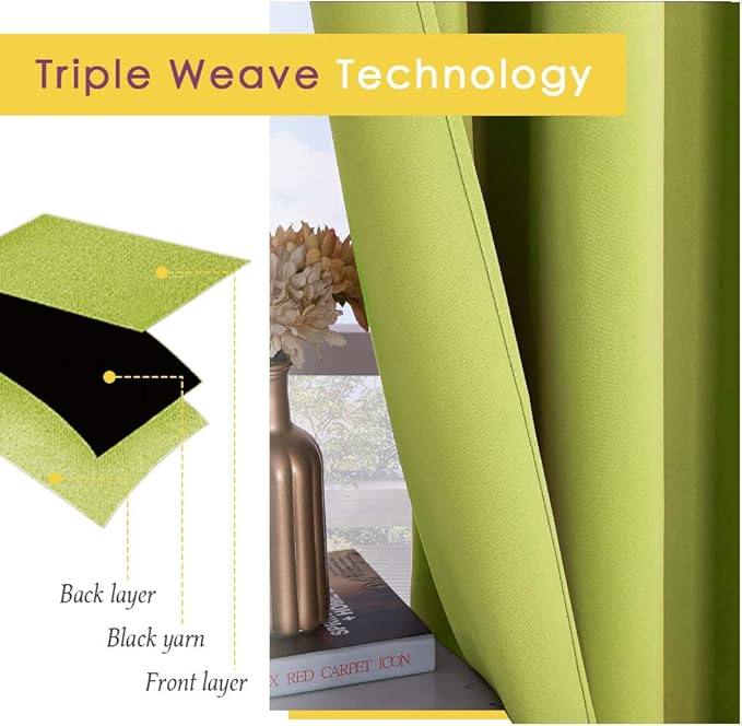 NICETOWN Bedroom Curtains Blackout Drapery Panels, 2 Panels, 70 x 72 inches, Fresh Green, Three Pass Microfiber Thermal Insulated Solid Ring Top Blackout Window Curtains/Drapes