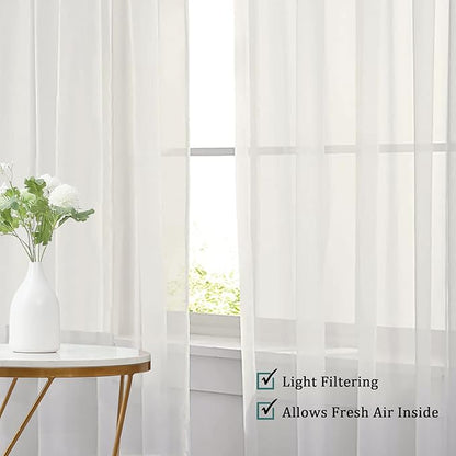 Chyhomenyc Sheer Curtains 120 Inch Extra Long, 2 Pieces, Rod Pocket Top Soft Voile Texture Window Draperies Lightweight & Airy Panels for Living Room/Bedroom, Each 42W x 120L inches, Ivory