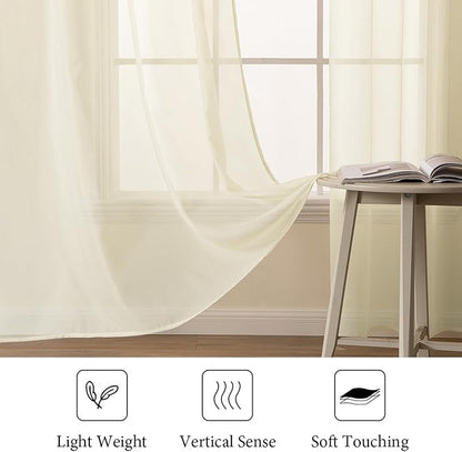 MIULEE 2 Panels Solid Color Light Cream Sheer Window Curtains Elegant Window Voile Panels/Drapes/Treatment for Bedroom Living Room (54 X 102 Inches Light Cream)