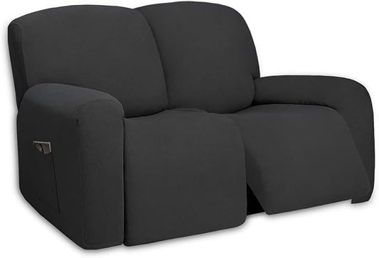 PureFit Super Stretch Loveseat Recliner Sofa Couch Cover with Pocket – 2 Seats Non Slip Soft Sofa Slipcover, Washable Reclining Furniture Protector for Kid,Pets (Recliner Loveseat, Dark Gray)
