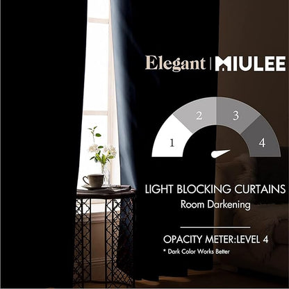 MIULEE 90" Long Blackout Room Darkening Curtains Thermal Insulated Drapes Solid Window Treatment Set Grommet Top Light Blocking Curtain for Living Room/Bedroom 2 Panels Stone Blue