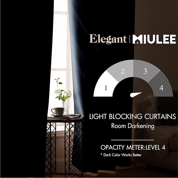 MIULEE Blackout Room Darkening Curtains Thermal Insulated Black Out Drapes Solid Window Treatment Grommet Light Blocking Curtain for Living Room Bedroom 2 Panels Set 52 x 84 inch Length Stone Blue