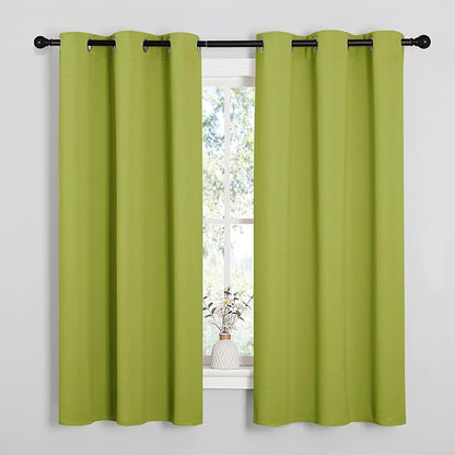 NICETOWN Fresh Green Blackout Curtains 68 inches Length for Laundry Room, 2 Panels, 42" Wide, Thermal Insulated Decoration Drapes for Office Window