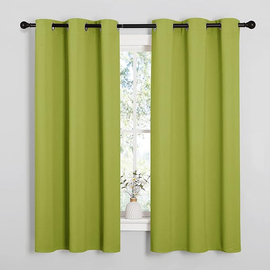 NICETOWN Fresh Green Blackout Curtains 40 inches Length for Kitchen, 2 Panels, 29" Wide, Thermal Insulated Decoration Drapes for Small Window