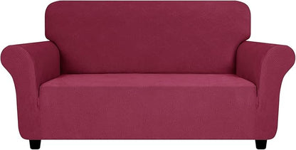 ZNSAYOTX Super Stretch Loveseat Covers (57"-70"), New Striped Love Seat Slipcover, Dogs Pet Friendly Anti-Slip Couch Protector Spandex Durable 2 Seater Fabric Sofa Cover (Wine Red, Loveseat)