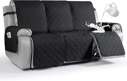 VANSOFY Waterproof Recliner Couch Covers, Sofa Covers 1-Piece Washable Reclining Sofa Cover Non-Slip Furniture Protector with Elastic Straps Pocket for Dogs, Pets(Black,3 Seater)
