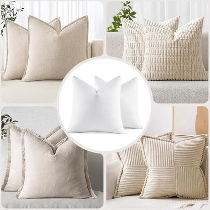 MIULEE 16x16 Pillow Inserts,Set of 2 Down Feather Throw Pillows for Couch Sofa Bed, Decorative Fluffy Throw Pillow Inserts Cotton Fabric,White
