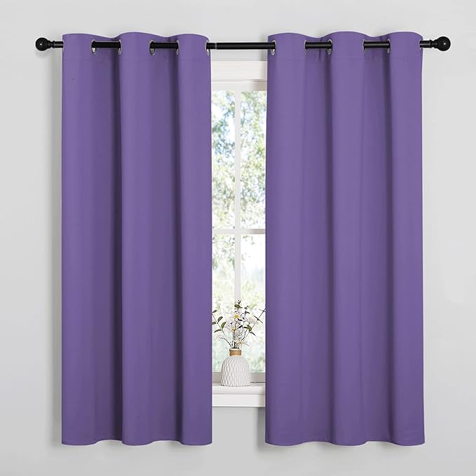 NICETOWN Lilac Purple Room Darkening Curtains for Kitchen, Window Treatment Thermal Insulated Solid Grommet Room Darkening Curtains/Drapes for Bedroom (Set of 2, 42 inches Wide by 48 inches Long)
