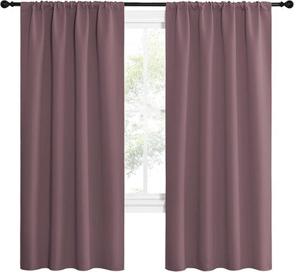 NICETOWN Dry Rose Blackout Curtains for Living Room - Triple Weave Home Decoration Thermal Insulated Solid Rod Pocket Blackout Drapes for Bedroom(Set of 2, 42 x 72 Inch)