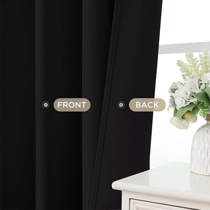 Joydeco Blackout Curtains 63 Inch Length 2 Panels Set, Thermal Insulated Long Curtains& Drapes 2 Burg, Room Darkening Grommet Drapes for Bedroom Living Room Window (Black, W52 x L63 Inch)