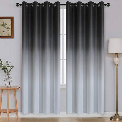 SimpleHome Ombre Room Darkening Curtains for Living Room, Light Blocking Gradient Black to Grey White Thick Thermal Insulated Grommet Window Curtains/Drapes for Bedroom, 2 Panels, 52x72 inches Length