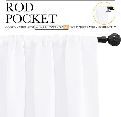 NICETOWN Kitchen Curtains, Short Home Decoration Curtains & Drapes, Small Window Draperies for Dining Room, Cupboard (White, 34 in x 54 in (W x L), Set of 2)