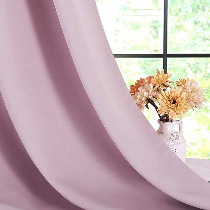 NICETOWN Blackout Draperies Curtains for Girls Room, Nursery Essential Thermal Insulated Grommet Top Blackout Panels (Baby Pink=Lavender Pink, 1 Pair, 42 x 54 Inch)