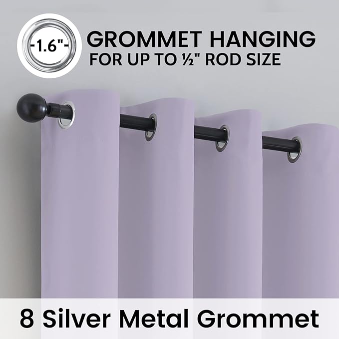 SimpleHome 100% Blackout Curtains for Bedroom,Thermal Insulated Lilac Grommet Window Drapes Room Darkening Curtains for Living Room with Black Back,52 x 36 Inch,2 Panels