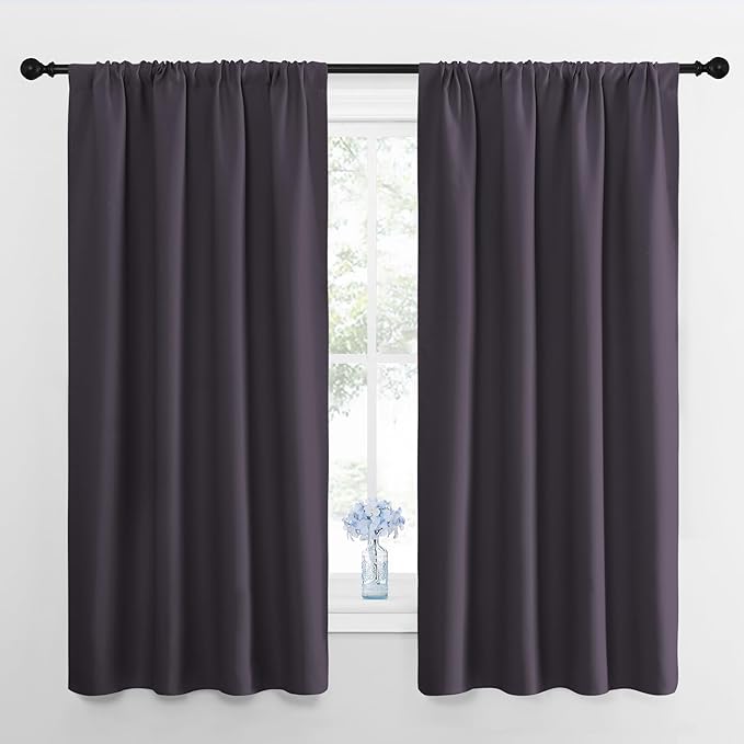 NICETOWN Blackout Curtains for Bedroom, Blackout Curtain Panels, Greyish Purple, 1 Pair, 42 by 45-inch, Window Treatment Energy Saving Thermal Insulated Solid Rod Pocket Blackout Drapes/Draperies
