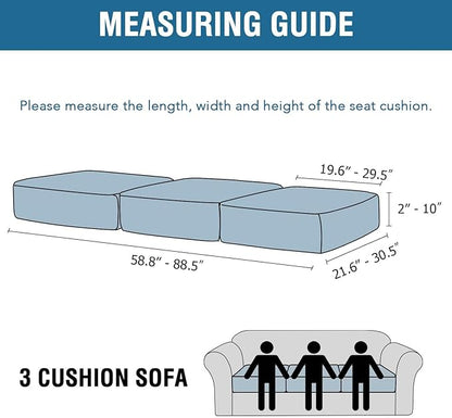 H.VERSAILTEX Velvet Stretch Couch Cushion Cover Plush Cushion Slipcover for Chair Loveseat Sofa Cushion Furniture Protector Seat Cushion Sofa Cover (3 Piece Sofa Cushion Covers, Ivory)