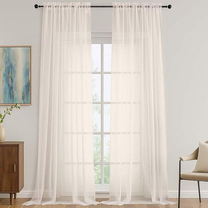 OVZME Sheer Cream Curtains 108 Inches Long 2 Panels Set, 59 Inch Extra Wide Lightweight Airy Cream Sheer Curtain for Living Room Bedroom, Filmy Voile Rod Pocket, 59Wx108L Inches