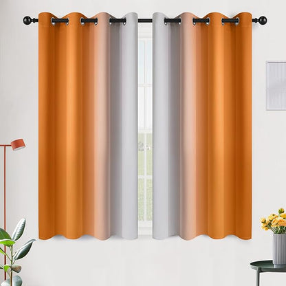SimpleHome Ombre Room Darkening Curtains 45 inches Length for Bedroom,Grommet Gradient Light Blocking Orange Gradient Window Curtains for Living Room,2 Panels, 52x45 inches
