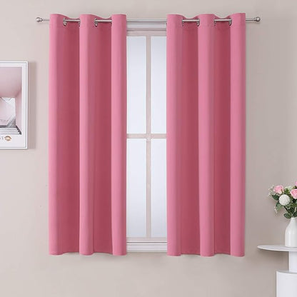 ChrisDowa Grommet Room Darkening Curtains for Bedroom and Living Room - 2 Panels Set Thermal Insulated Blackout Curtains (Pink, 38W x 45L)