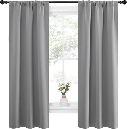 NICETOWN Kitchen Window Curtains 63 Long - Home Decoration Thermal Insulated Rod Pocket Blackout Blinds & Drapes for Small Windows (Silver Grey, 2 Panels, W34 x L63 -Inch)