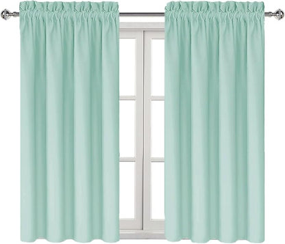 DWCN Blackout Curtains for Living Room Thermal Insulated, Energy Saving & Noise Reducing Bedroom Curtains, Mint Green, W 42x L 54 Inch, Set of 2 Rod Pocket Curtain Panels