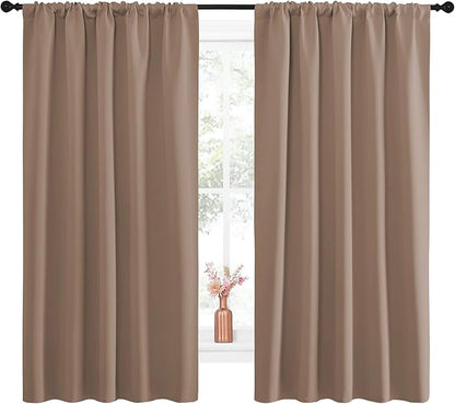 NICETOWN Bedroom Blackout Panels - Window Treatment Thermal Insulated Solid Rod Pocket Blackout Curtains/Drapes for Kitchen Decoration (Cappuccino, Set of 2, 52 by 63 inches)