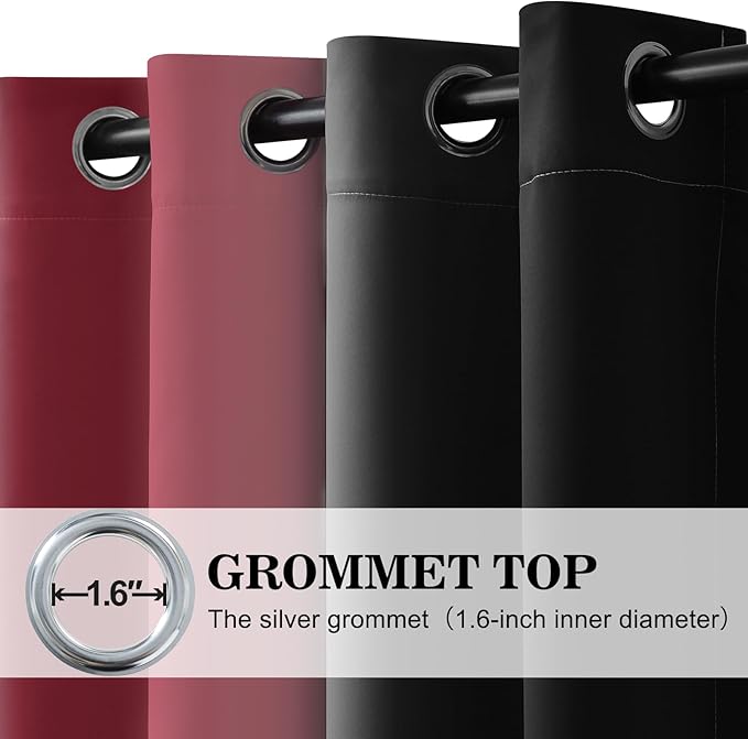 Yakamok Blackout Ombre Burgundy and Black Curtains for Bedroom, Gradient Room Darkening Curtains, Grommet Thermal Insulated Light Blocking Window Drapes/Curtain for Living Room,52 x 36 Inch,2 Panels