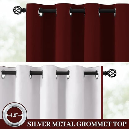 Yakamok 100% Blackout Curtain Panels 63 inches Cold and Light Blocking Drapes for Nursery, 2 Thick Layers Thermal Insulated Draperies (2 Pieces, 50 Wide Each Panel, Burgundy Red/White Backing)