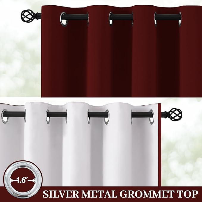 Yakamok 100% Blackout Curtain Panels 84 inches Cold and Light Blocking Drapes for Nursery, 2 Thick Layers Thermal Insulated Draperies (2 Pieces, 50 inch Width, Burgundy Red/White Backing)
