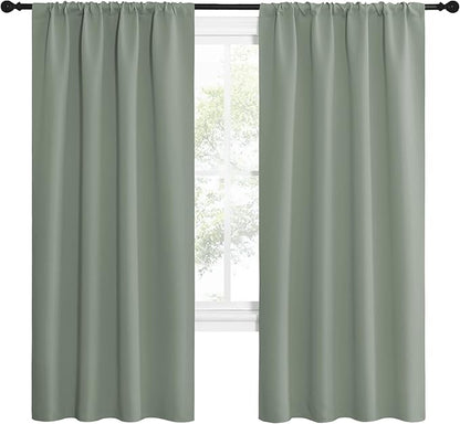 NICETOWN Window Curtains Blackout Drapes - Thermal Insulated Solid Rod Pocket Blackout Curtains/Draperies for Living Room (Greyish Green, One Pair, 42 by 72-Inch)