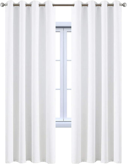 Yakamok White Thermal Insulated Curtains 84 Inch Length Solid Grommet Top Window Treatment Curtain Light Blocking Room Darkening Drapes for Bedroom Living Room(52x72 Inch, Pure White, 2 Panels)