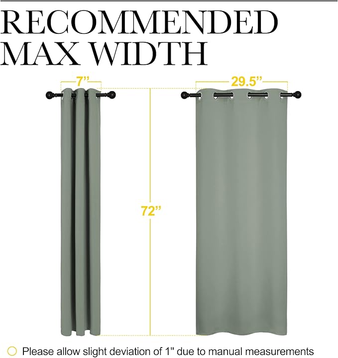 NICETOWN Bedroom Curtain Panels Blackout Draperies, Thermal Insulated Solid Grommet Blackout Curtains/Drapes (Greyish Green, 1 Pair, 34 by 72-inch)