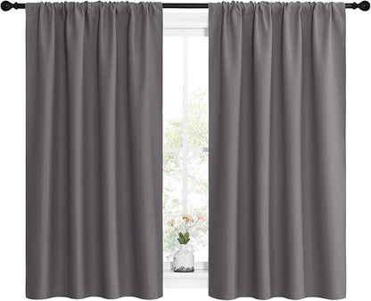 NICETOWN Grey Window Curtains for Bedroom - Home Decoration Thermal Insulated Rod Pocket Blackout Blinds & Drapes for Small Windows (Gray, 2 Panels, W42 x L54 -Inch)