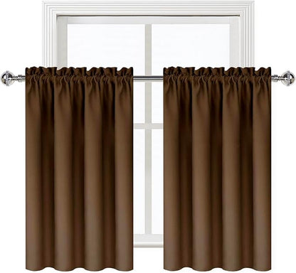 DWCN Brown Blackout Curtains for Small Window, Thermal Insulated Energy Saving Room Darkening Curtains for Kitchen/Bedroom (W42 x L36 inch, Set of 2 Panels, Top of Rod Pocket)